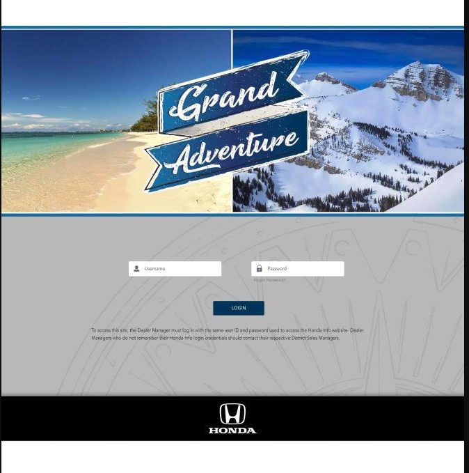 Grand Adventure website login page