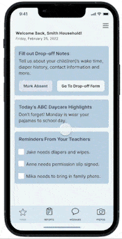 Prototype testing: welcome back and drop-off notes screen